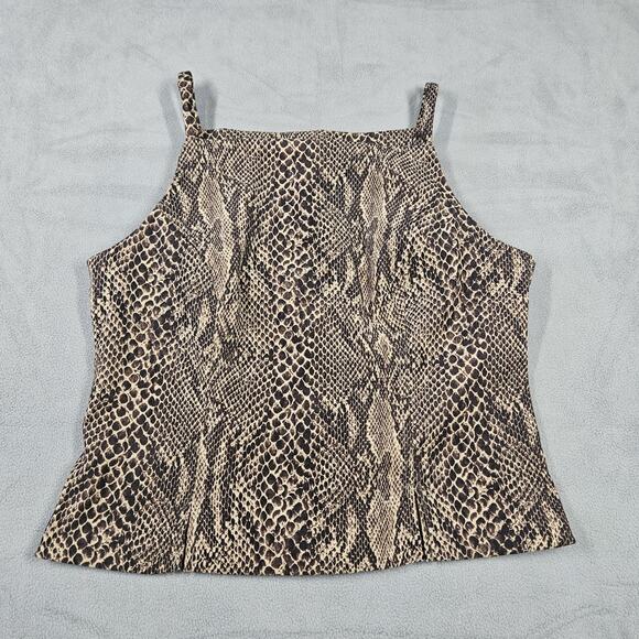 Vtg 90s Y2K Mini Skirt Set Size 7 Brown Snakeskin Slit USA Square Neck Mandee - Picture 2 of 16